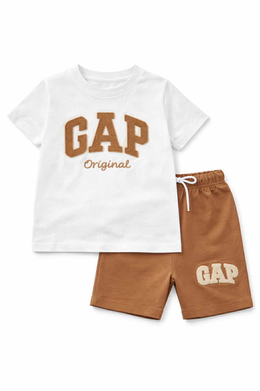 Детски комплект GAP от 2 части (3–10 г.) – тениска и къси панталони в кафяво