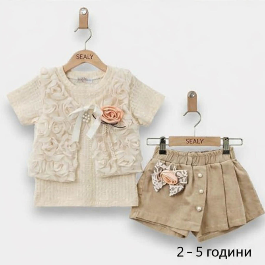Елегантен детски комплект 3 части – блуза, елече и пола (3–6 г.)